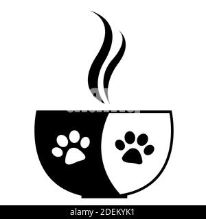 Cup with paws black and white flat design Stock Vector