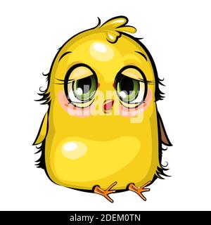 Sleepy chick. Funny chick. Wants to sleep. Cute and funny baby bird. The isolated object on a white background. Illustration. Cartoon style. Vector Stock Vector