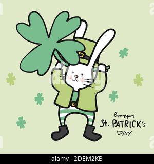 Happy St. Patrick's Day white rabbit cartoon vector illustration Stock Vector