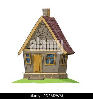 Stone house. Fabulous cartoon object. Cute childish style. Ancient dwelling. Tiny, small. Isolated on white. Vector Stock Vector