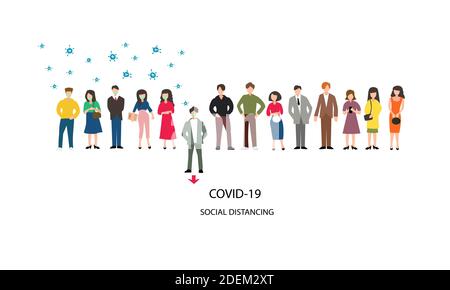 Social distancing concept (COVID-19) group of people vector illustration Stock Vector