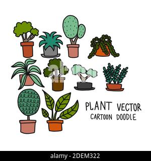 plant set vector illustration doodle style Stock Vector