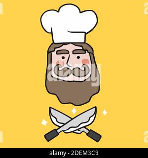 Man chef have mustache and sharp knife cartoon logo vector illustration Stock Vector