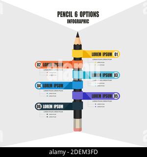 Pencil 6 options infographic vector illustration Stock Vector