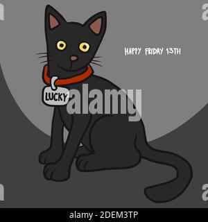 Black cat , Happy Friday 13th cartoon vector illustration Stock Vector