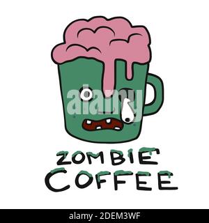 Zombie coffee cup cartoon vector illustration Stock Vector