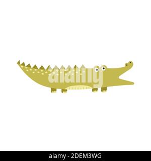 Funny alligator with open mouth isolated element. Funny crocodile character Stock Vector