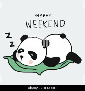 Panda sleeping, Happy weekend cartoon vector illustration doodle style Stock Vector