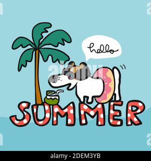Jack Russell dog in summer time cartoon vector illustration Stock Vector