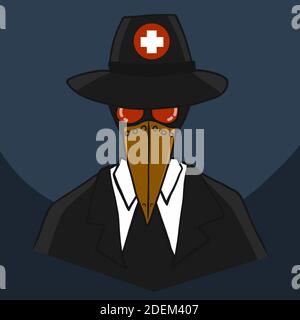 The plague doctor (crow doctor) face cartoon vector illustration Stock Vector