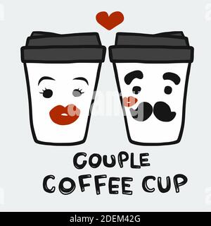 Couple coffee cup cartoon vector illustration Stock Vector