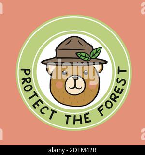 Bear wear hat, Protect the forest logo vector illustration Stock Vector