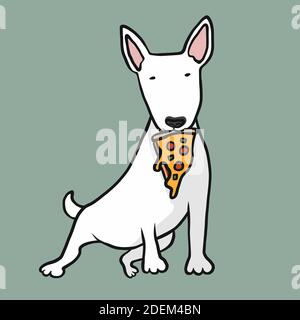 Bull Terrier dog eating pizza cartoon vector illustration Stock Vector