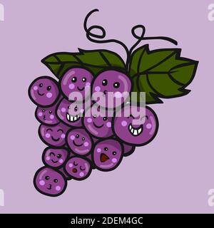 Grape friend cartoon vector illustration doodle style Stock Vector