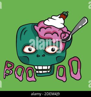 Zombie head with brain ice-cream cartoon vector illustration Stock Vector