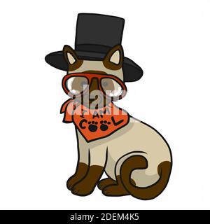 Cool cat wear hat and glasses cartoon vector illustration Stock Vector