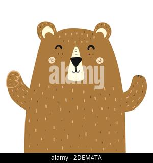 Cute brown grizzly bear print for kids. Forest character Stock Vector