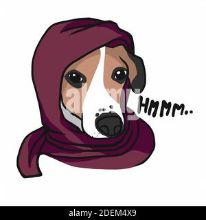 Jack Russell dog wear scarf cover head cartoon vector illustration Stock Vector