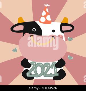 2021 cow year cartoon vector illustration Stock Vector