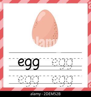 Tracing worksheet with the word - Egg. Learning material or flashcard for kids Stock Vector