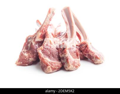 Slices raw lamb chops isolated on white background. Stock Photo