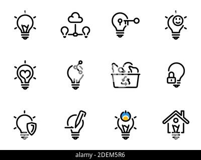 Set of black vector icons, isolated against white background. Illustration on a theme Smart light bulbs are part of a smart home. Stock Vector