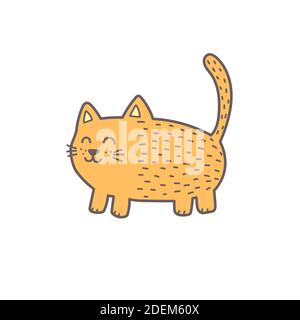 Funny ginger fat cat. Cute feline character silhouette. Kitten isolated element Stock Vector