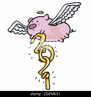 Flying pig bring 2021 year cartoon vector illustration Stock Vector