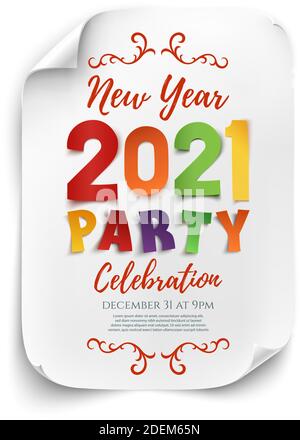 New Year 2021 party poster template isolated on white background. Stock Vector