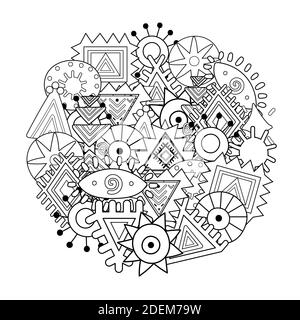 Black and white abstract mandala coloring page. Circle shape print for coloring book Stock Vector