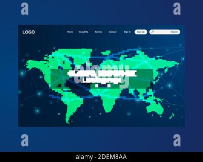 Network data protection technology landing page, blue interface, vector, illustration, eps 10 file Stock Vector