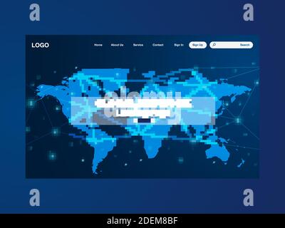 Network data protection technology landing page, blue interface, vector, illustration, eps 10 file Stock Vector