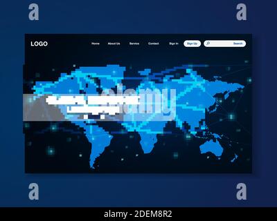Network data protection technology landing page, blue interface, vector, illustration, eps 10 file Stock Vector