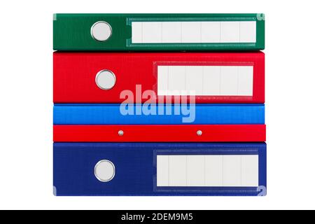 Various colorful file folders isolated against white background Stock Photo