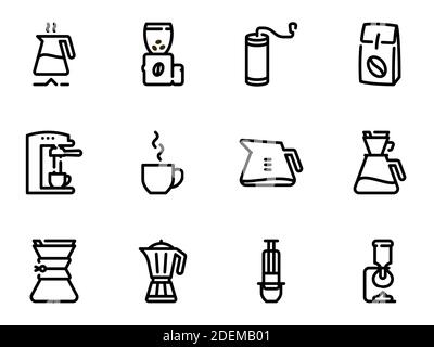 Set of black vector icons, isolated against white background. Illustration on a theme Basic and alternative methods of brewing coffee Stock Vector