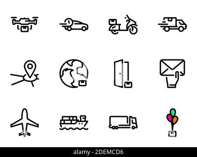Set of black vector icons, isolated against white background. Illustration on a theme Service for the delivery of goods Stock Vector