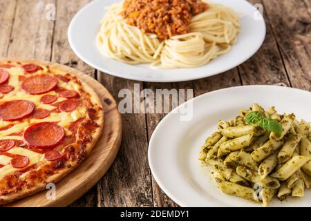 Assortment of Italian pasta dishes Stock Photo