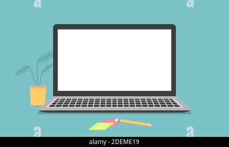 Laptop computer vector realistic illustration isolated on white background. Desktop mock up computer monitor. Stock Vector