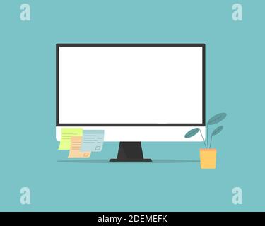 Laptop computer vector realistic illustration isolated on white background. Desktop mock up computer monitor. Stock Vector