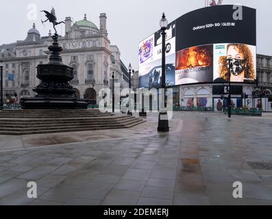 Empty and deserted Piccadilly Circus, London during the second nationwide lockdown in England. Stock Photo