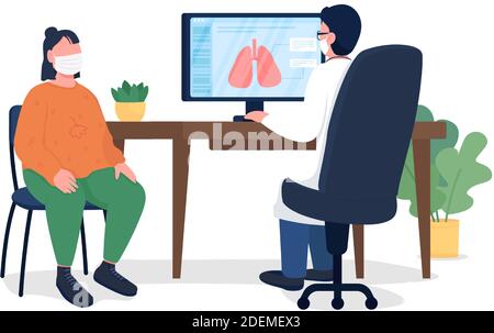 Respiratory doctor consultation flat color vector faceless characters Stock Vector