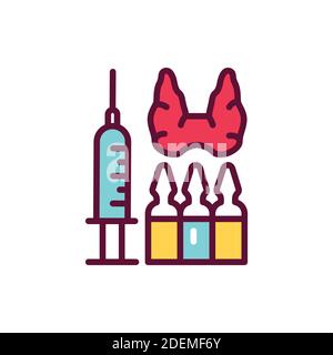 Thyroid injection treatment line icon. Isolated vector element. Stock Vector