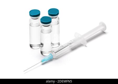 medical ampoule vials and syringe isolated on white background Stock Photo