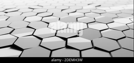 Abstract blue background, hexagons or honeycombs, 3D cgi rendering, hexagonal wallpaper, network connection concept, geometric illustration design Stock Photo