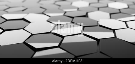 Abstract blue background, hexagons or honeycombs, 3D cgi rendering, hexagonal wallpaper, network connection concept, geometric illustration design Stock Photo