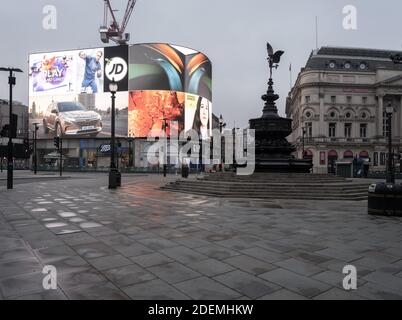 Empty and deserted Piccadilly Circus, London during the second nationwide lockdown in England. Stock Photo