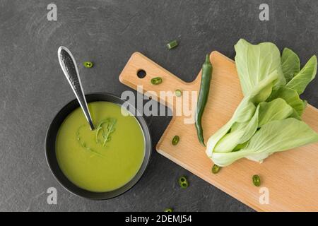 bok choy chinese cabbage cream soup in bowl Stock Photo
