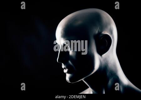 Scary mannequin head in the dark Stock Photo