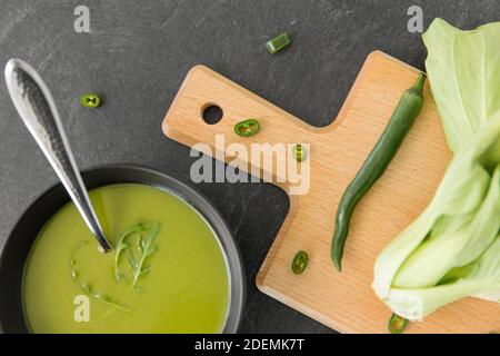 bok choy chinese cabbage cream soup in bowl Stock Photo