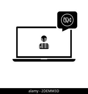 Customizable icon of the real line of the desktop computer with the video on a social streaming channel with person. Stock Vector
